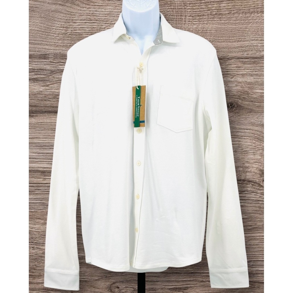 Tailor Vintage Button Down Shirt Ivory Comfort Stretch Cotton Men's Medium NWT